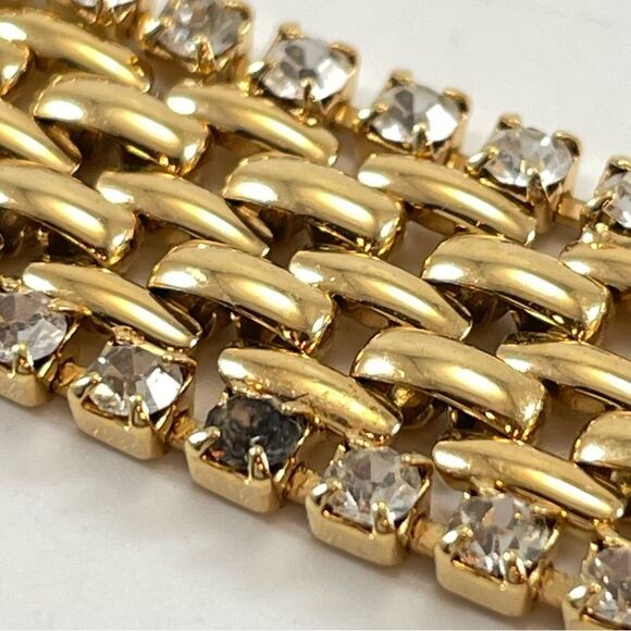 Vintage Kenneth Jay Lane KJL Gold Tone Rhinestone Chain Tennis Bracelet Elegant - Picture 7 of 8